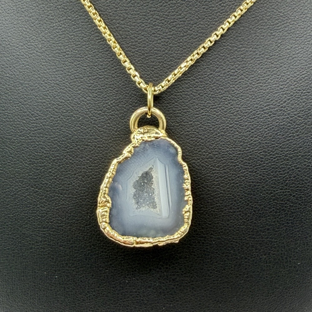 Agate Geode Pendant Grayish with Gold Metal Coating 1.25" Charm Crystal Charm